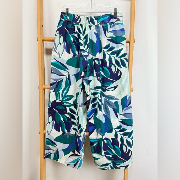 C&C California Blue and white tropical leaf print wide leg crop pants size L - Picture 5 of 10
